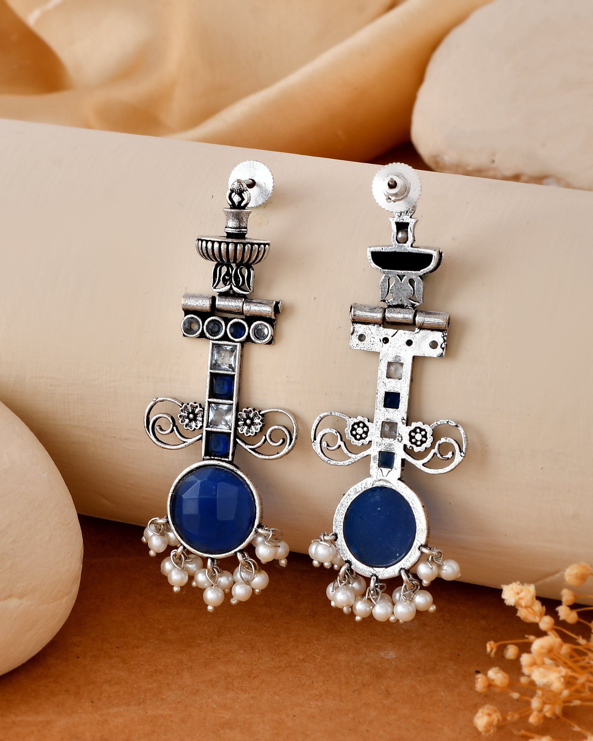 Neelam Raas Dandiya White Metal Earrings